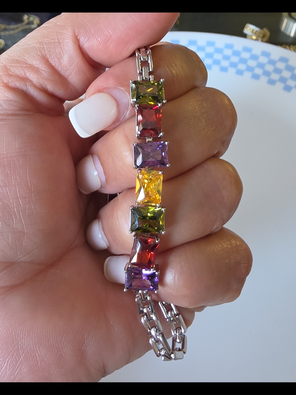 Multi-Color Gemstone Link Bracelet - Women Jewelry